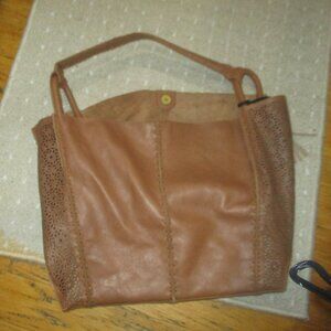 The Sak camel tan woven leather shoulder bag boho tote